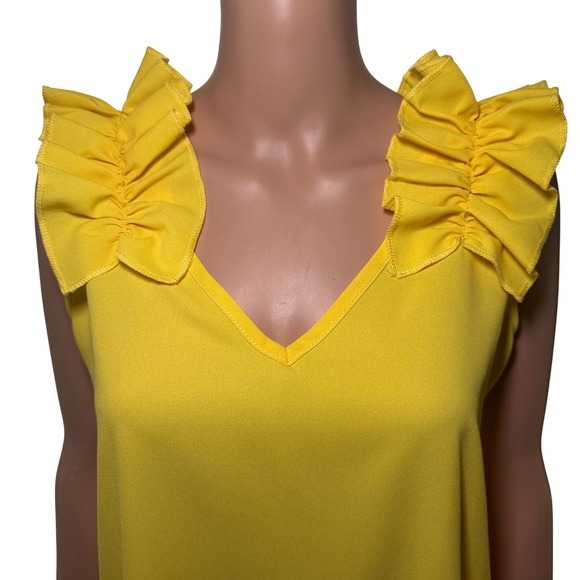 ZENANA Women Yellow Ruffle Shoulder V Neck Sleeveless Top Blouse Size M - Picture 2 of 6
